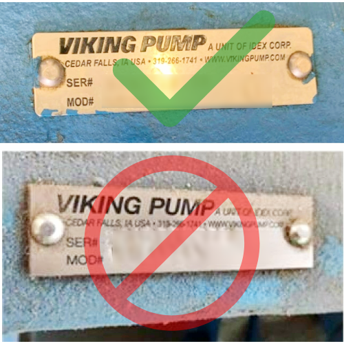 side-by-side comparison of a fake nameplate with a legitimate nameplate