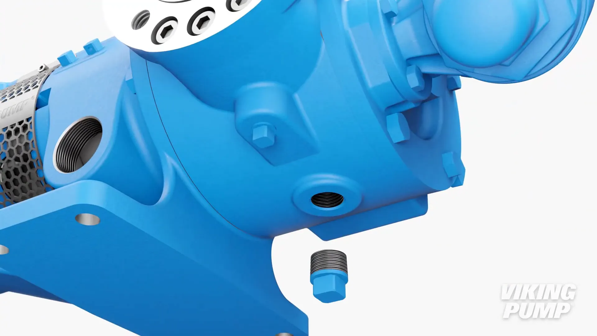 render of the underside of a new gear pumps highlighting a drain port